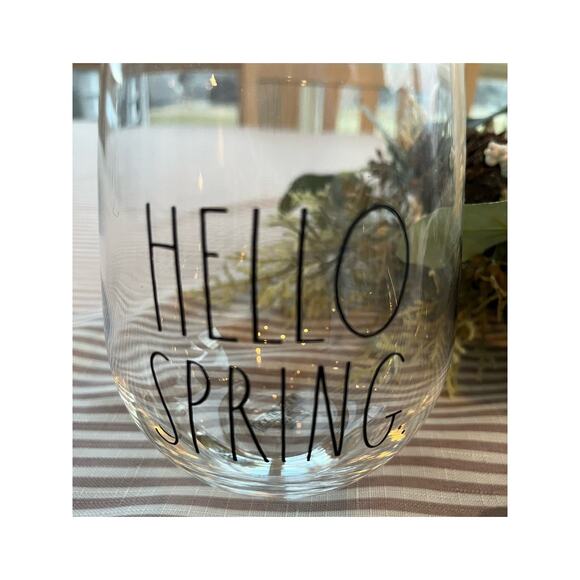 NEW! Rae Dunn "Hello Spring" stemless wine glass Kitchen bar collector - Picture 1 of 5